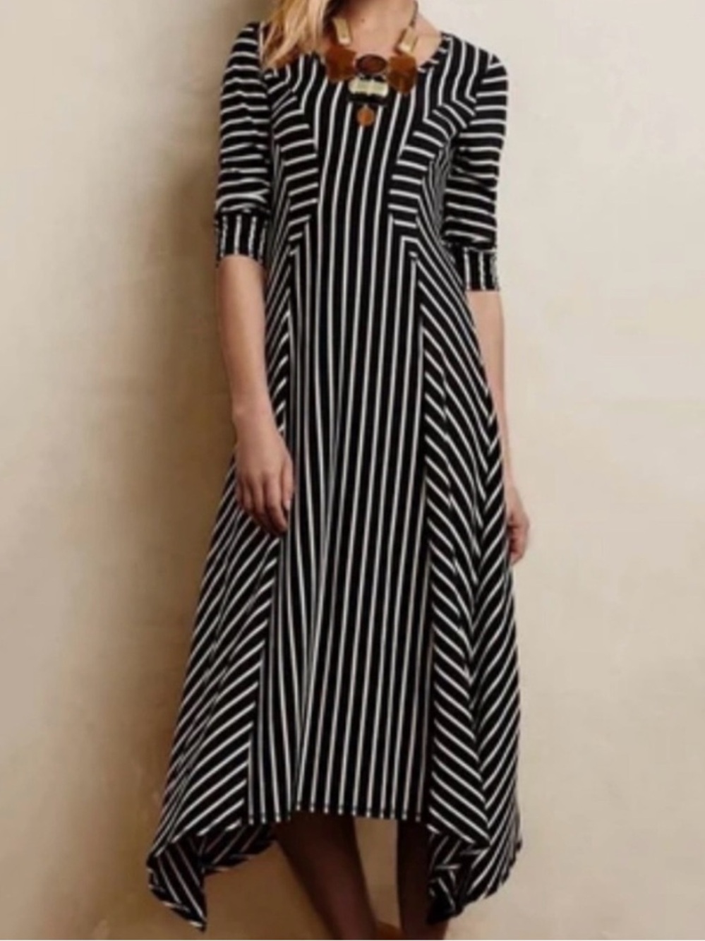 Saturday Sunday Anthropologie Womn S Black Pieced Stripe Asymmetrical Midi Dress